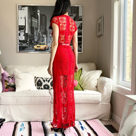 For Love & Lemon red crochet embroidery maxi dress - Picture 6 of 15